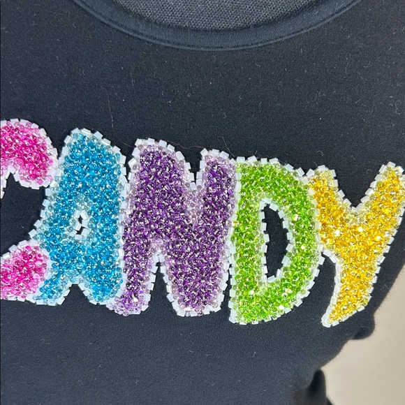 Candy Graphic Tank Top Black Multicolor Patch Size Large Cute YSK Style - Picture 2 of 6